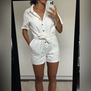 White Button-Up Romper Topshop